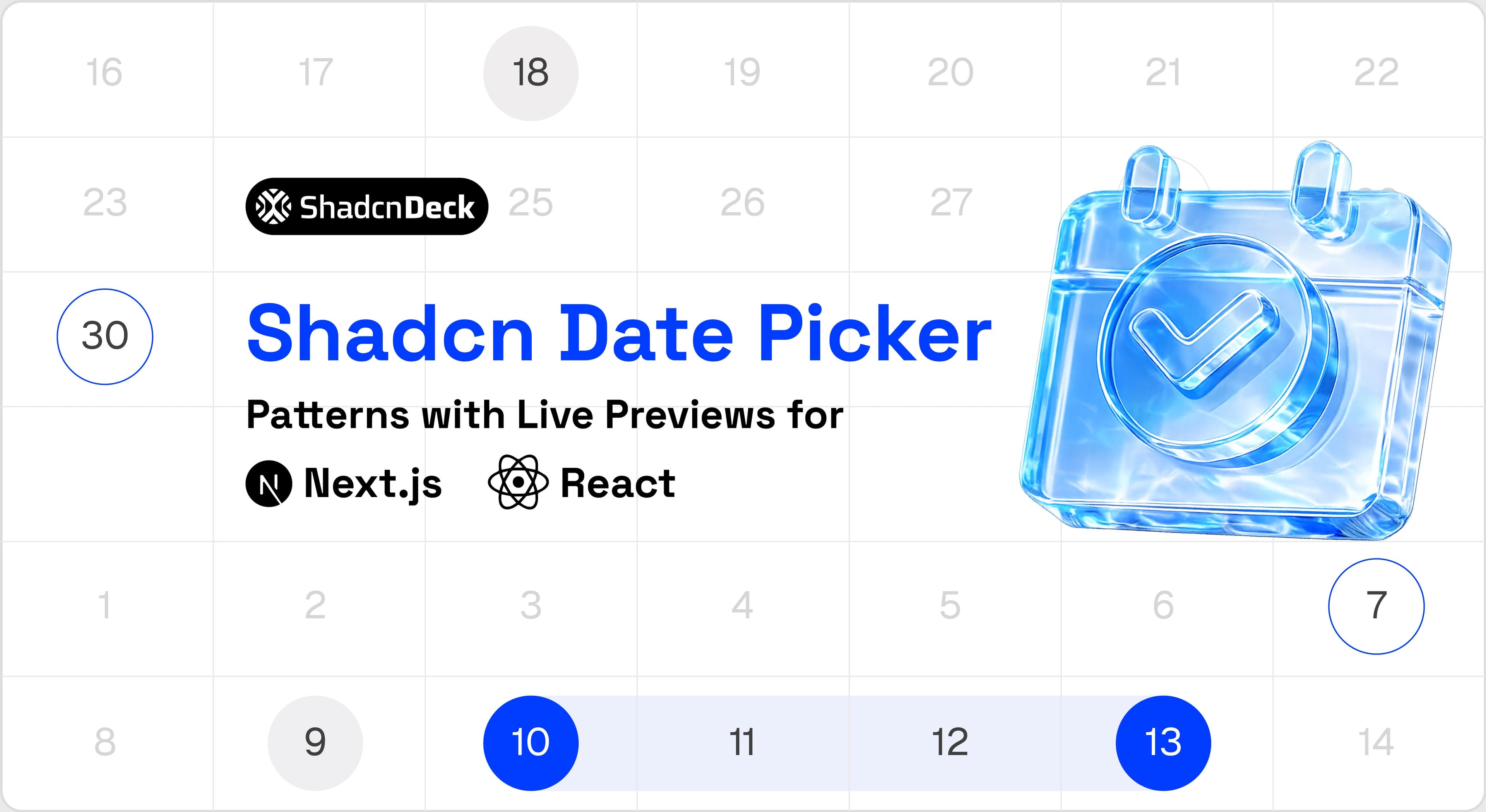 shadcn date picker, 10 patterns with live previews for React and Next.js