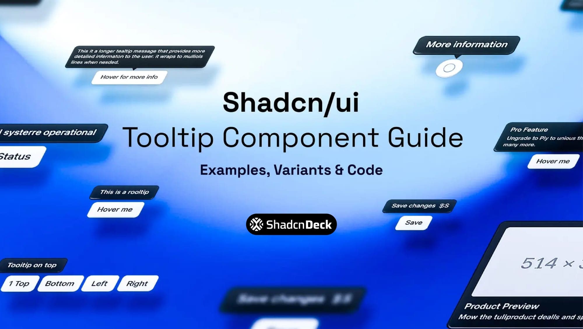 shadcn/ui Tooltip component guide cover image showing animated tooltip examples on a Next.js dashboard